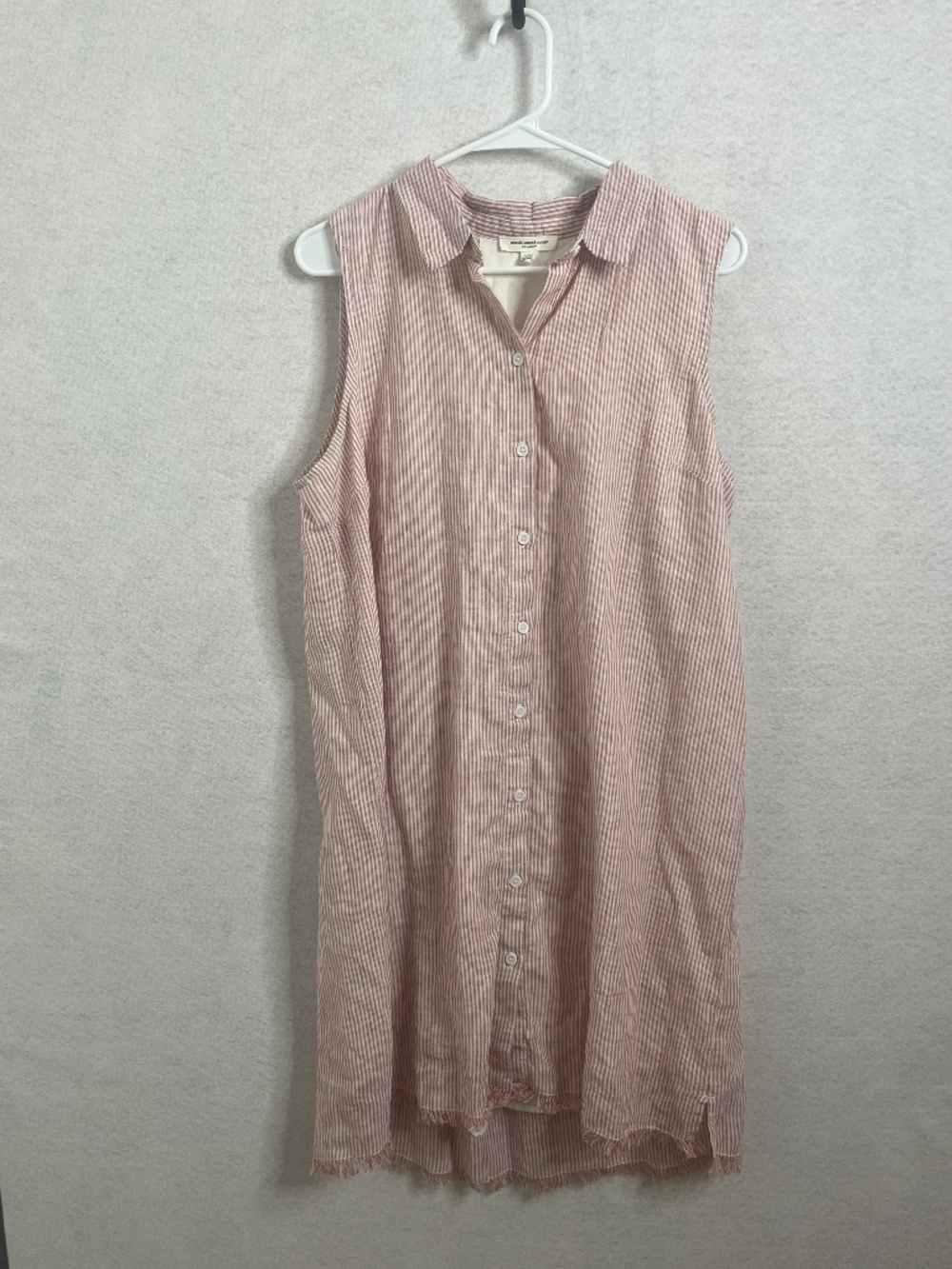 BeachLunchLounge Pink & White Striped Sleeveless Button Down Tunic Dress Size L